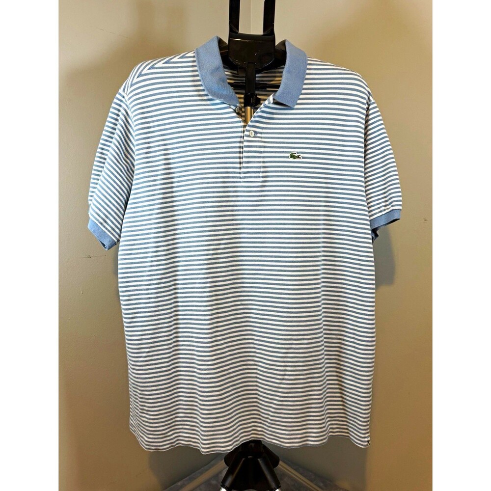 Lacoste Polo Men's 3XL Big & Tall Blue White Striped Short Sleeve Logo